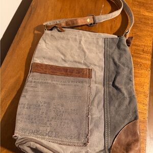 Mono B Gray and Brown Canvas narrow Messenger Bag